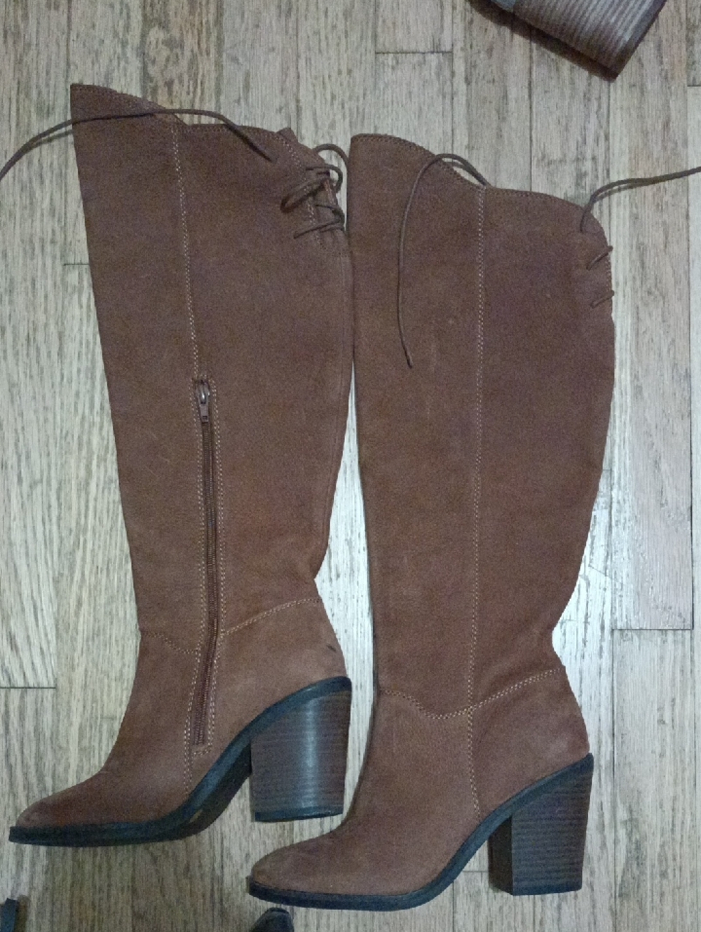 Lucky Brand Brown Suede Over-the-Knee Lace-Top Block Heel Boots